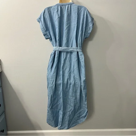Gap Blue Short Sleeve Chambray Midi Cotton Dress with Belt Size Small - Picture 3 of 10